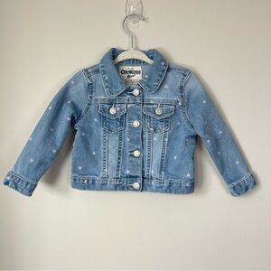 OshKosh B'Gosh Toddler Girl 18M Light Blue Jean Jacket Pink Hearts Snap Buttons